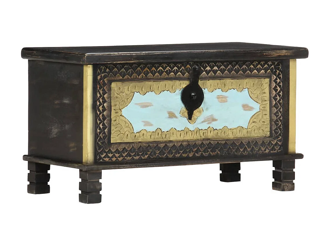 Coffre de rangement Noir 80x40x45 cm Bois de manguier massif
