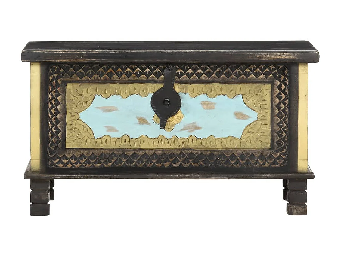 Coffre de rangement Noir 80x40x45 cm Bois de manguier massif