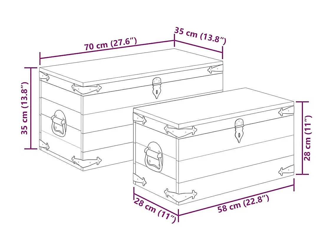 Coffre de rangement 2 pcs Bois de manguier brut