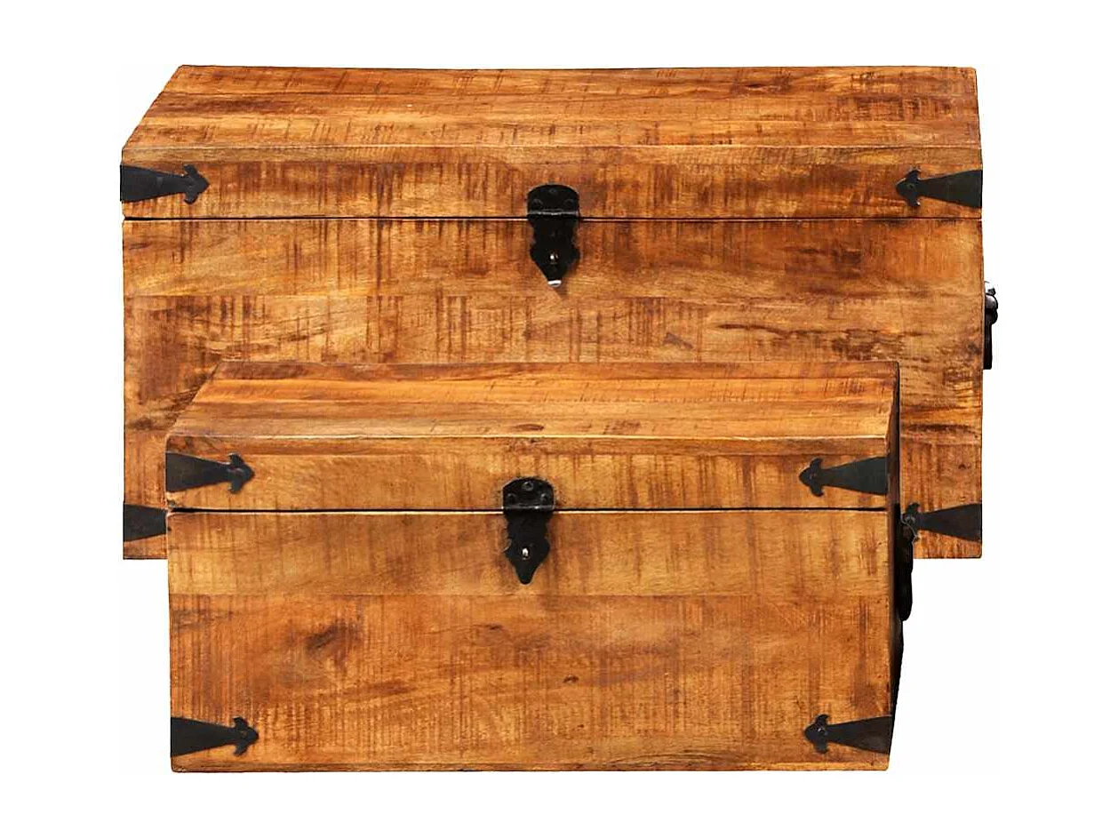 Coffre de rangement 2 pcs Bois de manguier brut