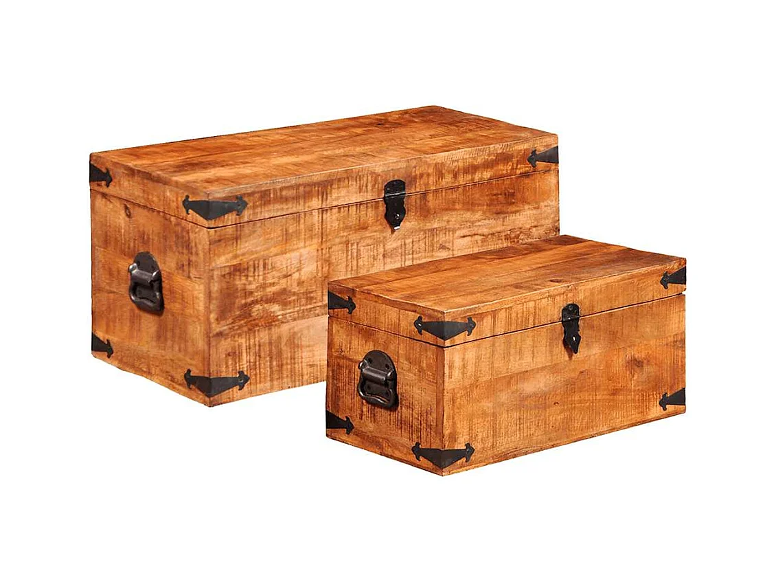 2-delige Opbergkistenset ruw mangohout