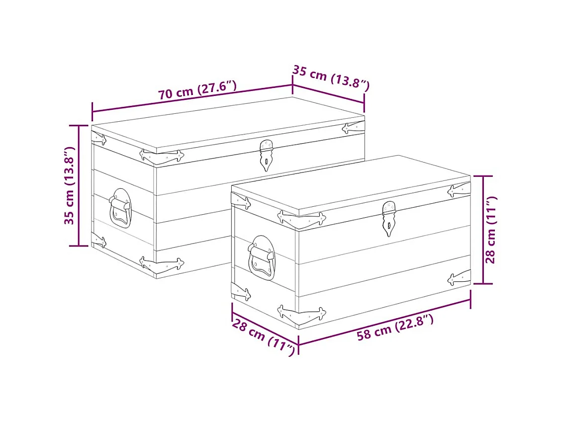 2-delige Opbergkistenset ruw mangohout