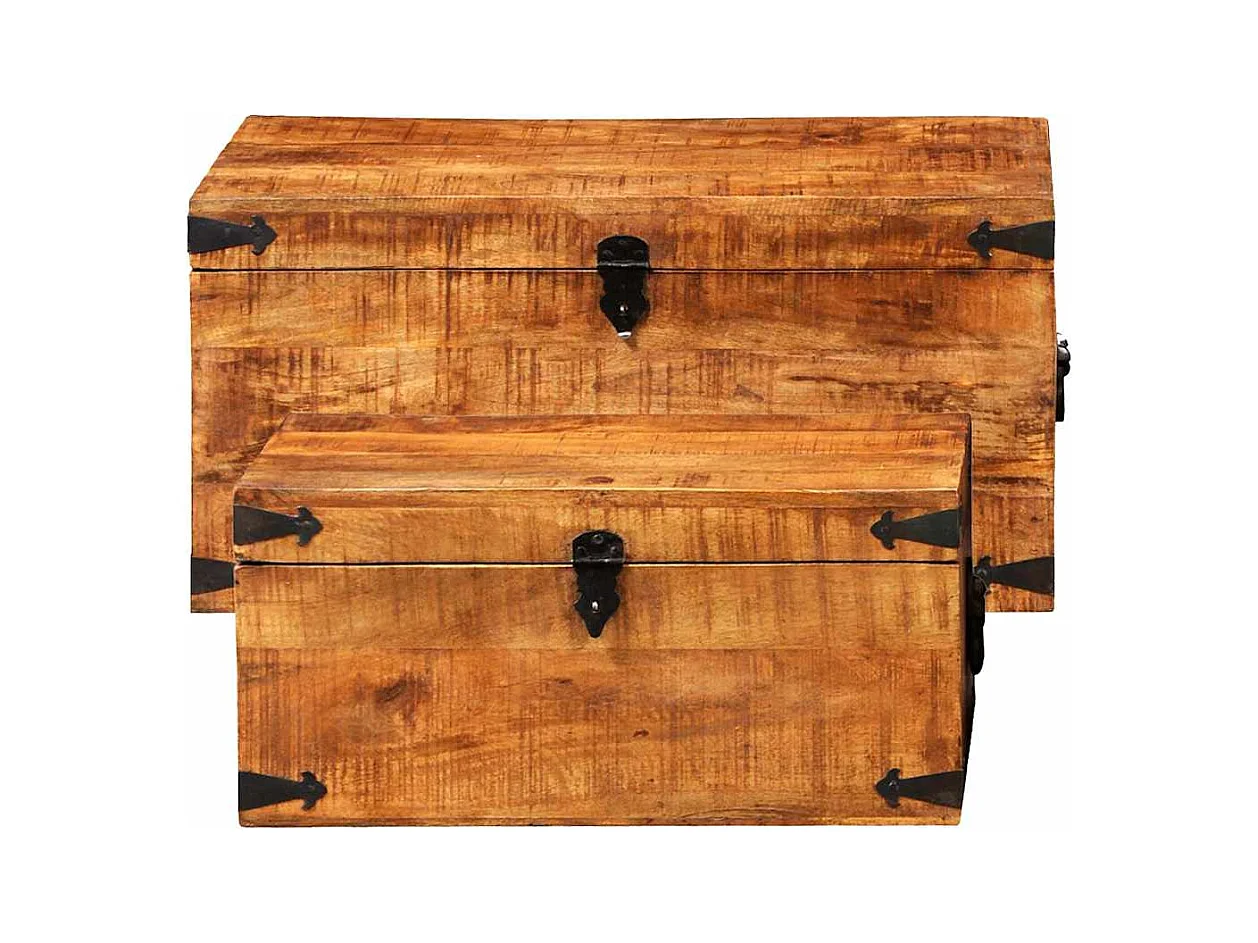 2-delige Opbergkistenset ruw mangohout