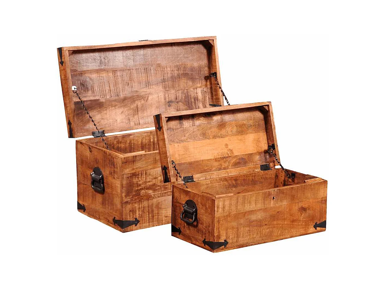 2-delige Opbergkistenset ruw mangohout