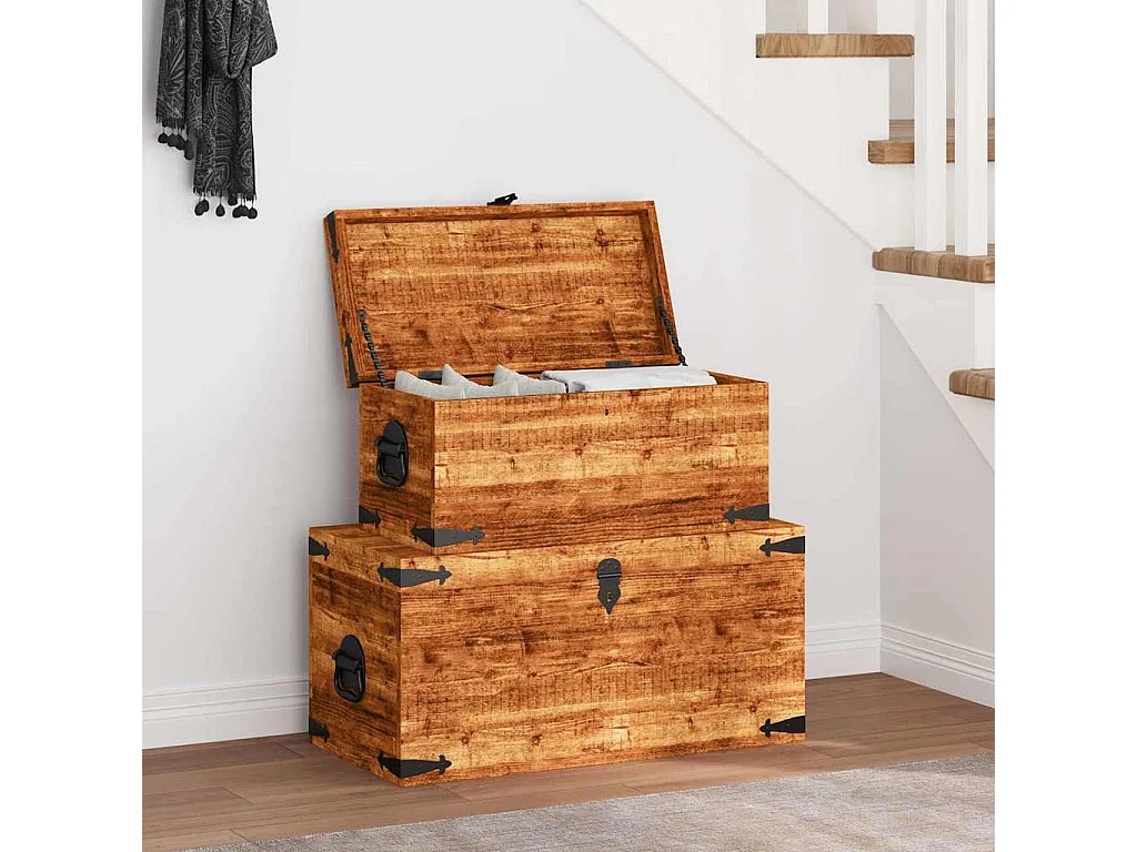 Coffre de rangement 2 pcs Bois de manguier brut