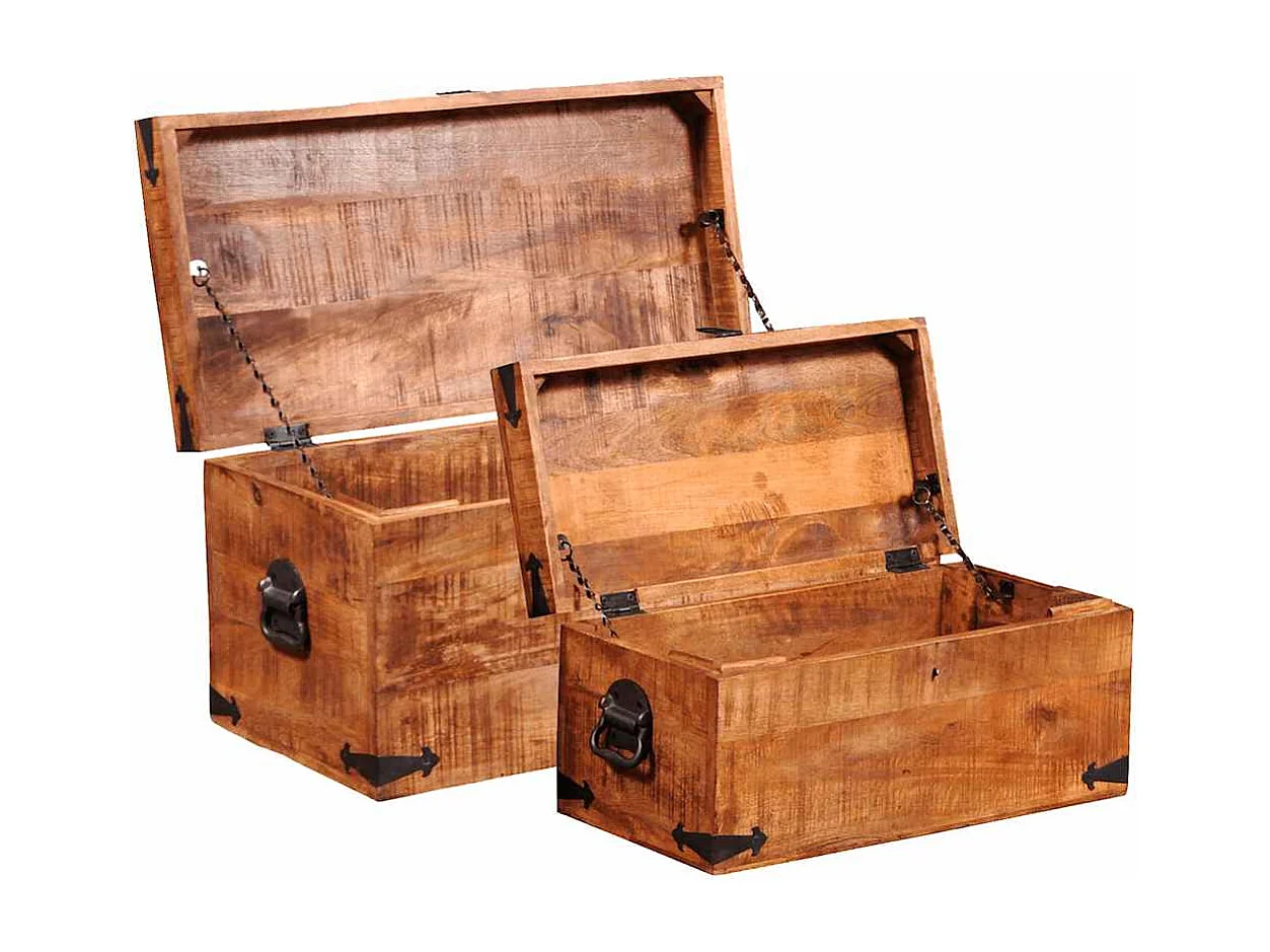 Coffre de rangement 2 pcs Bois de manguier brut