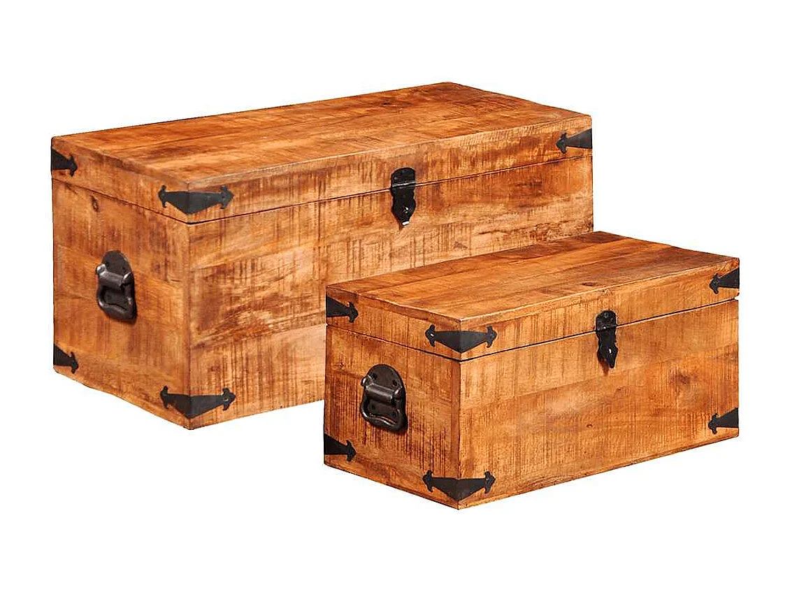 Coffre de rangement 2 pcs Bois de manguier brut