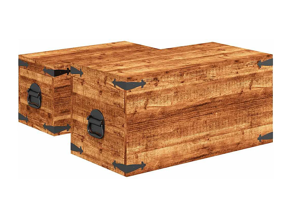 Coffre de rangement 2 pcs Bois de manguier brut