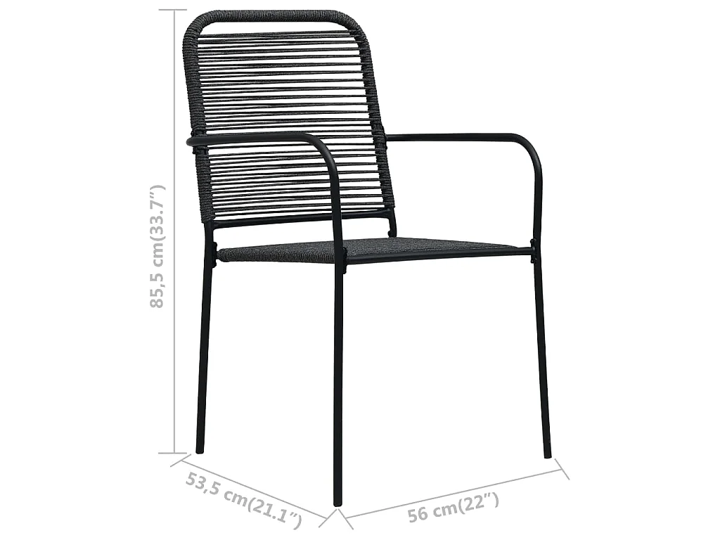 Chaises de jardin lot de 4 Corde en coton et acier Noir