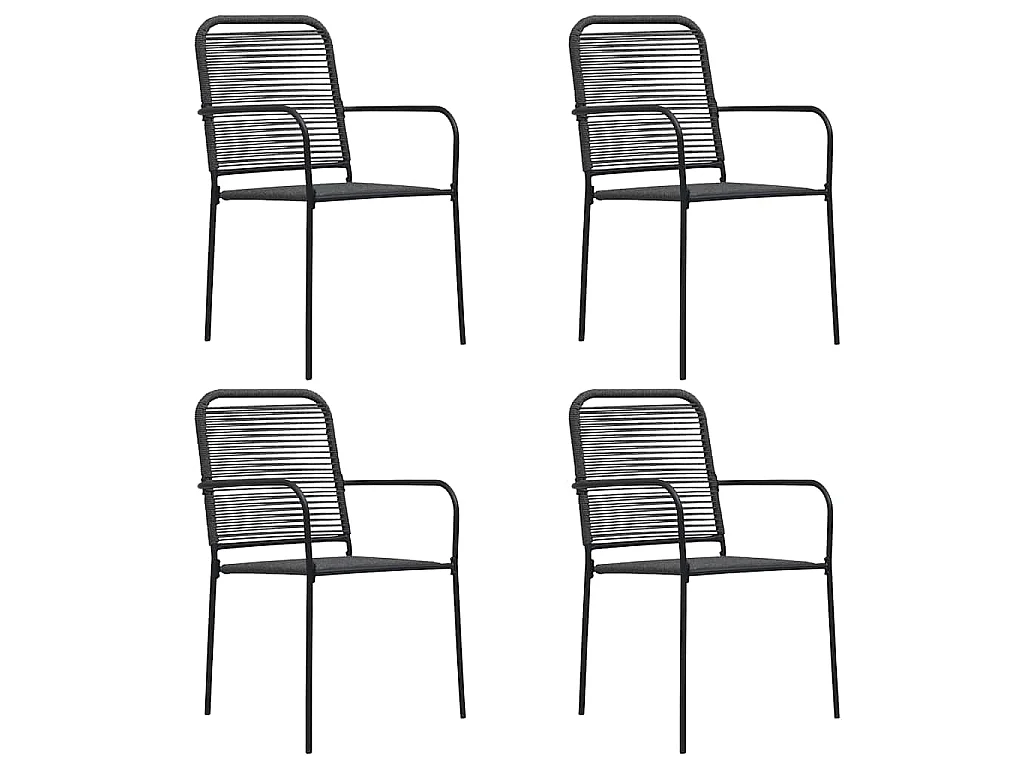 Chaises de jardin lot de 4 Corde en coton et acier Noir