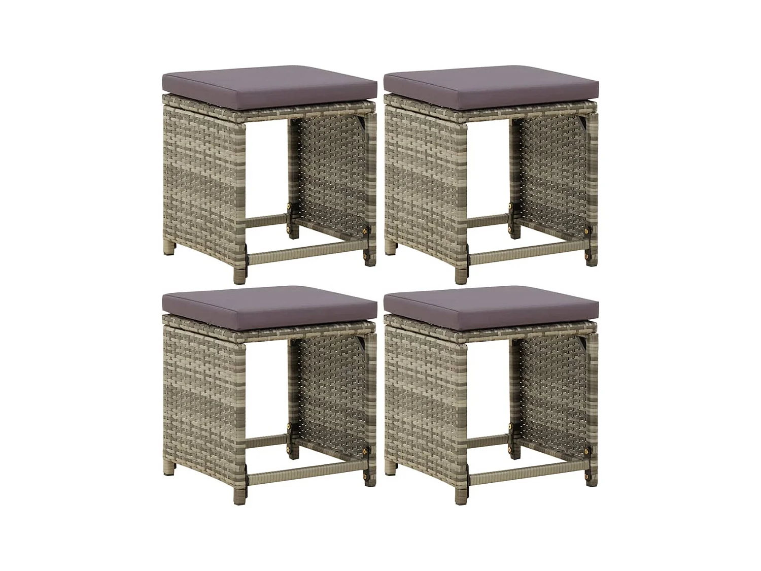 Sgabelli da Giardino 4 pz con Cuscini in Polyrattan Grigi