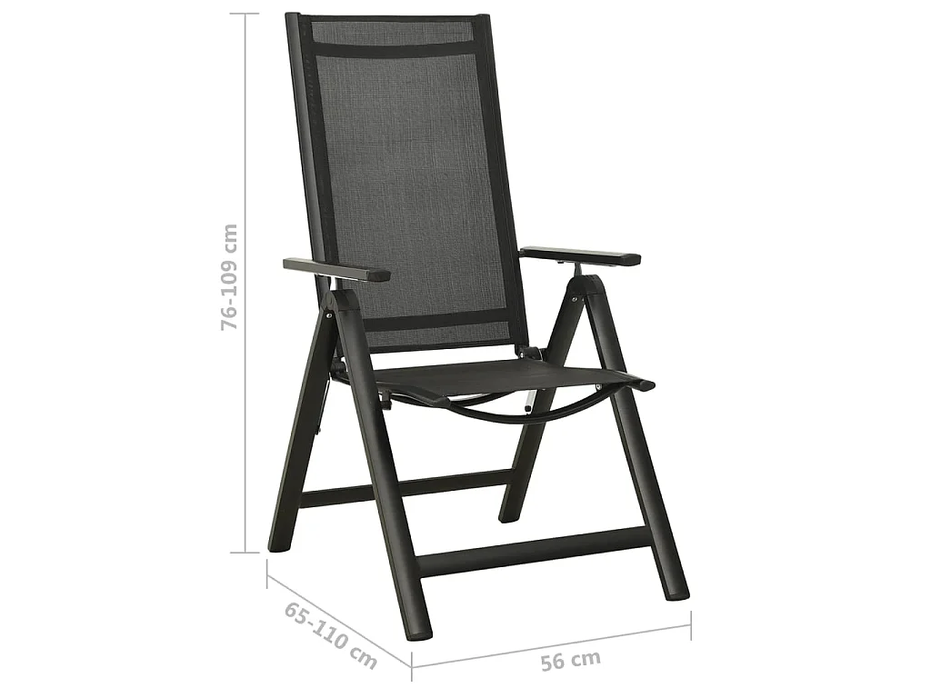 Cadeiras de jardim dobráveis 2 pcs textilene e alumínio preto