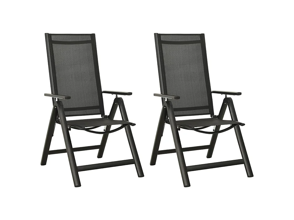 Chaises pliantes 2 pièces en textilène et aluminium noir