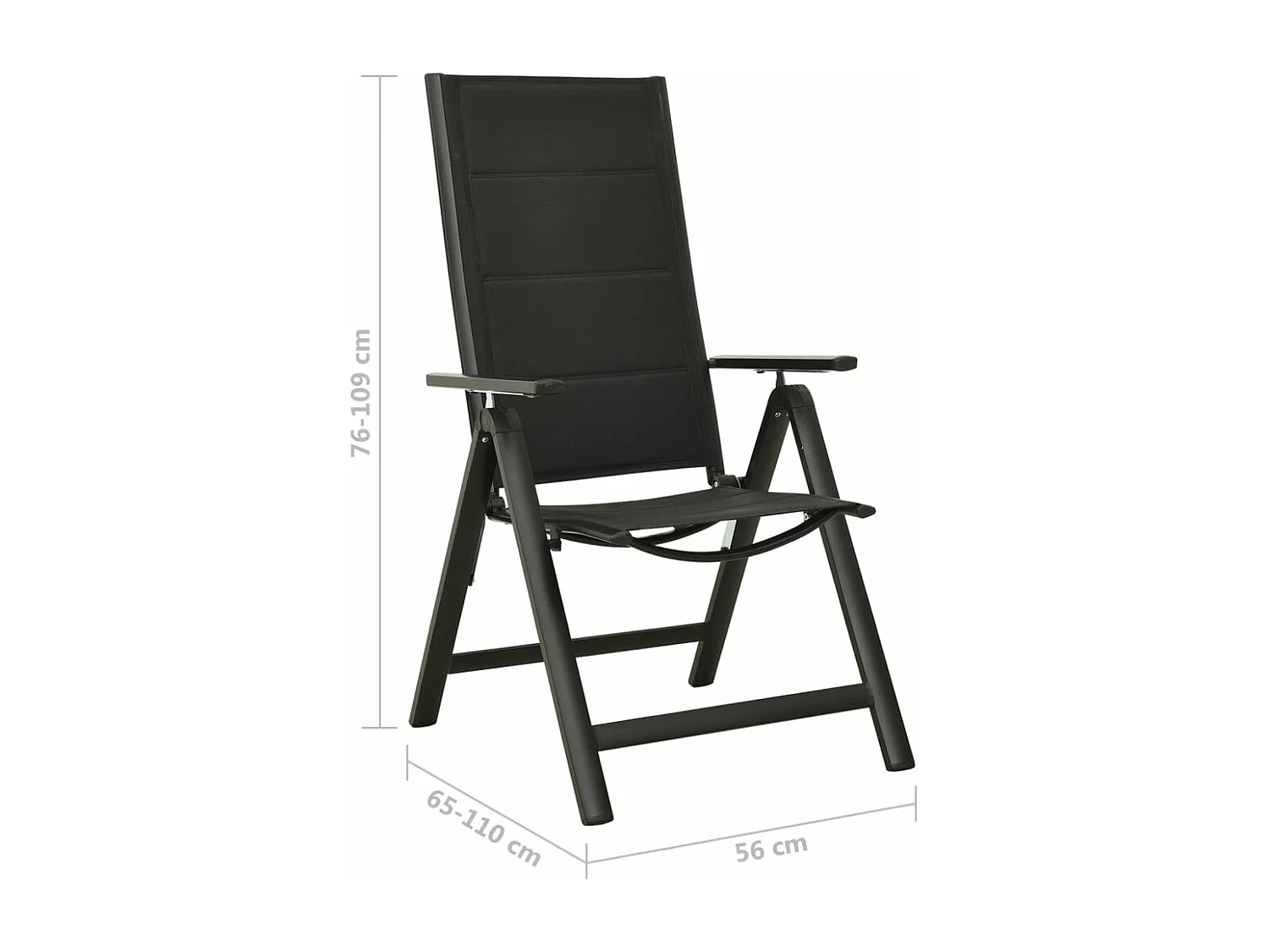 Chaises pliables de jardin lot de 2 Textilène et aluminium Noir