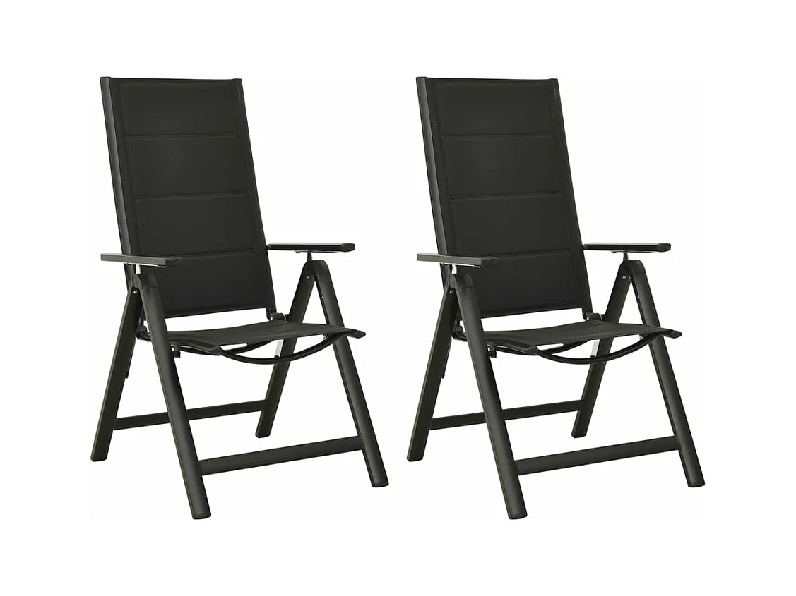 Chaises pliables de jardin lot de 2 Textilène et aluminium Noir