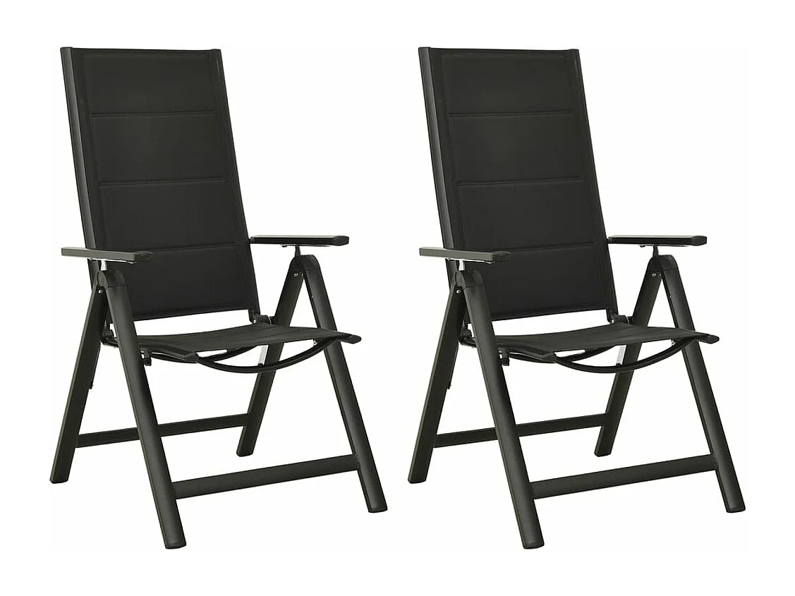 Chaises pliables de jardin lot de 2 Textilène et aluminium Noir