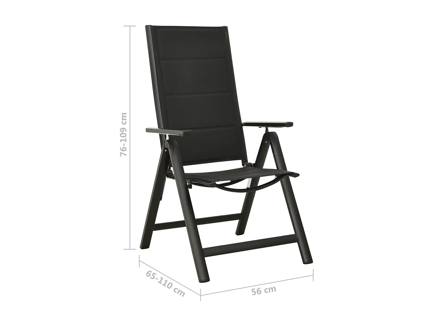 Chaises pliables de jardin lot de 2 Textilène et aluminium Noir