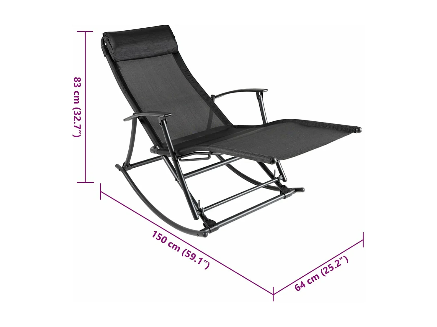 Chaise à bascule de jardin Acier et textilène Noir