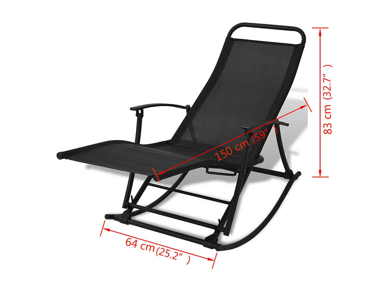 Chaise à bascule de jardin Acier et textilène Noir