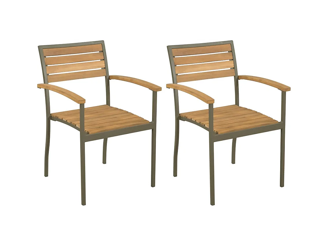 Tuinstoelen stapelbaar 2 st massief acaciahout en staal