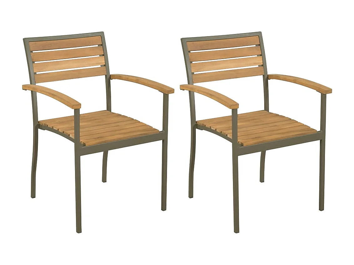 Chaise empilables d'extérieur lot de 2 Bois d'acacia et Acier