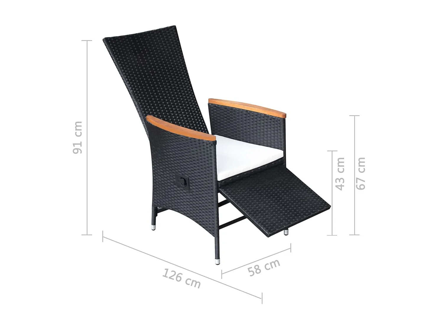 Tuinstoelen 2 st verstelbaar met kussens poly rattan zwart