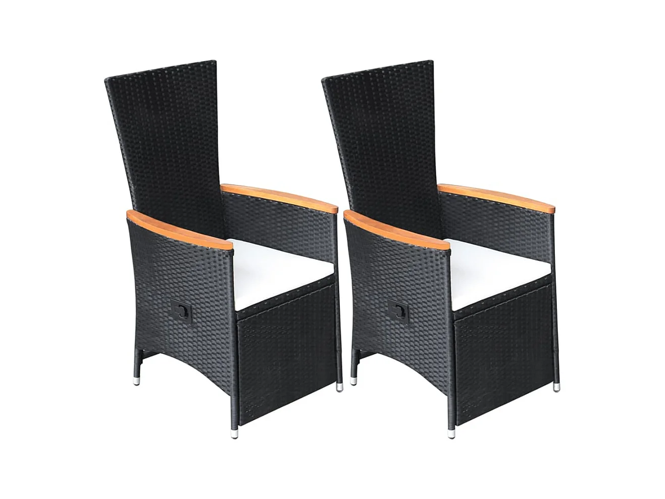 Tuinstoelen 2 st verstelbaar met kussens poly rattan zwart