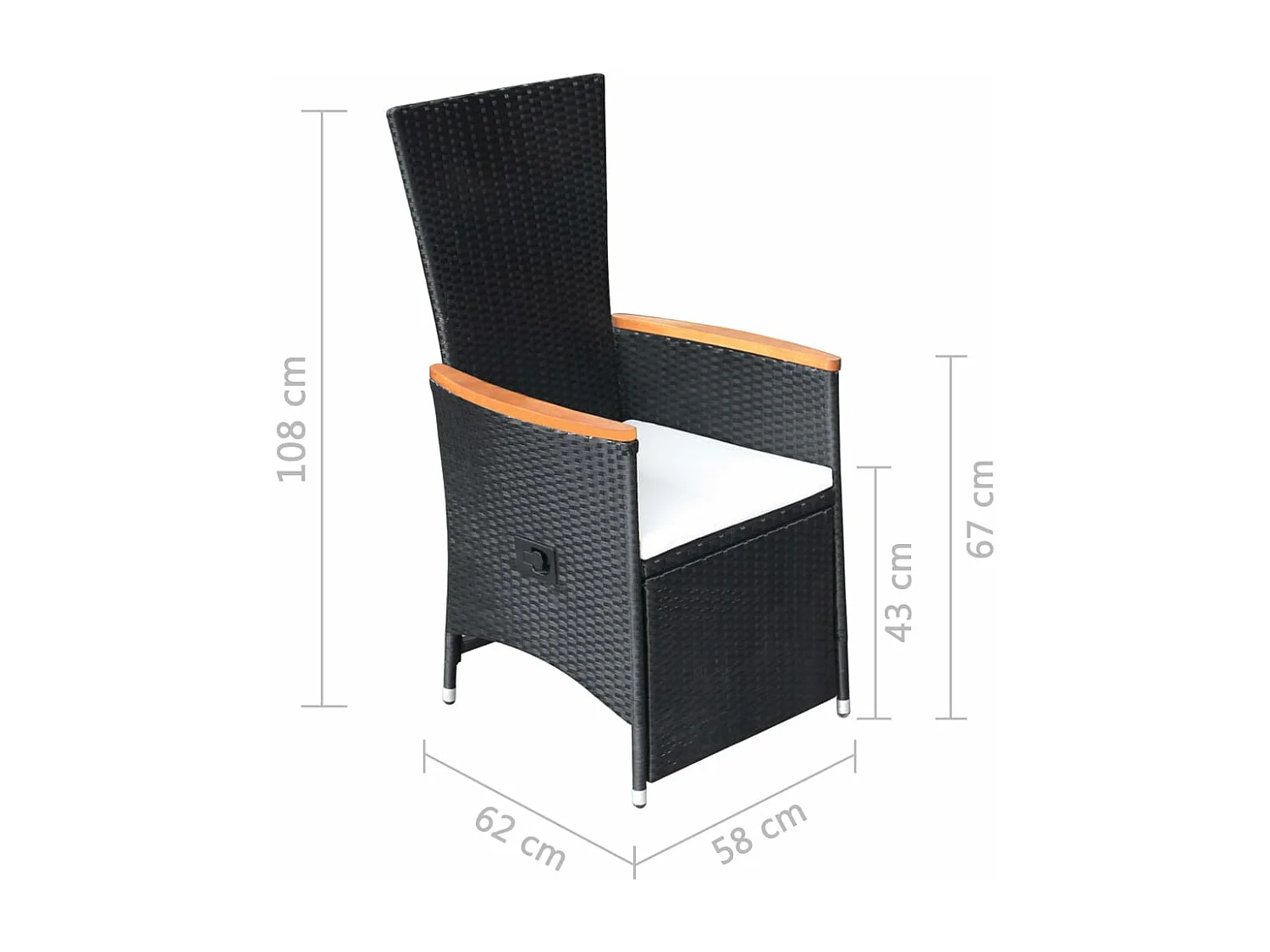 Tuinstoelen 2 st verstelbaar met kussens poly rattan zwart