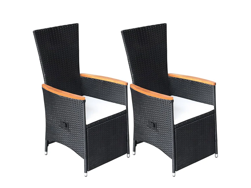 Sedie da Giardino Reclinabili 2 pz con Cuscini Polyrattan Nero