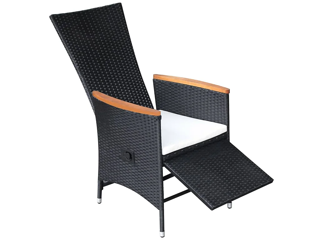 Sedie da Giardino Reclinabili 2 pz con Cuscini Polyrattan Nero