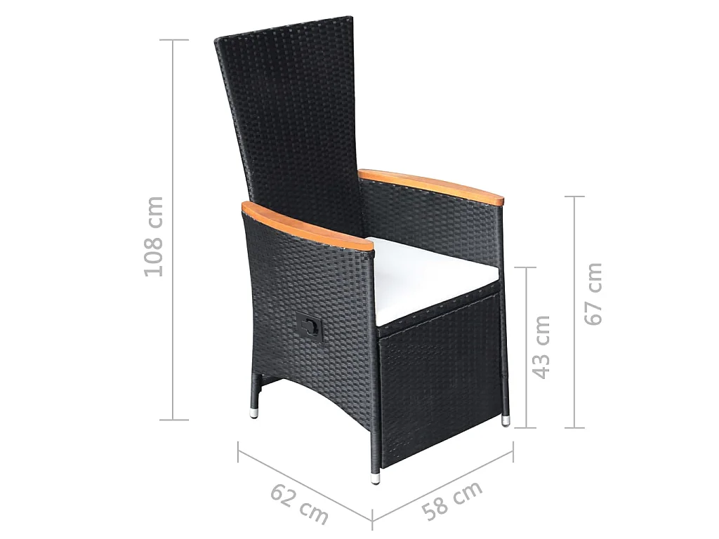 Sedie da Giardino Reclinabili 2 pz con Cuscini Polyrattan Nero
