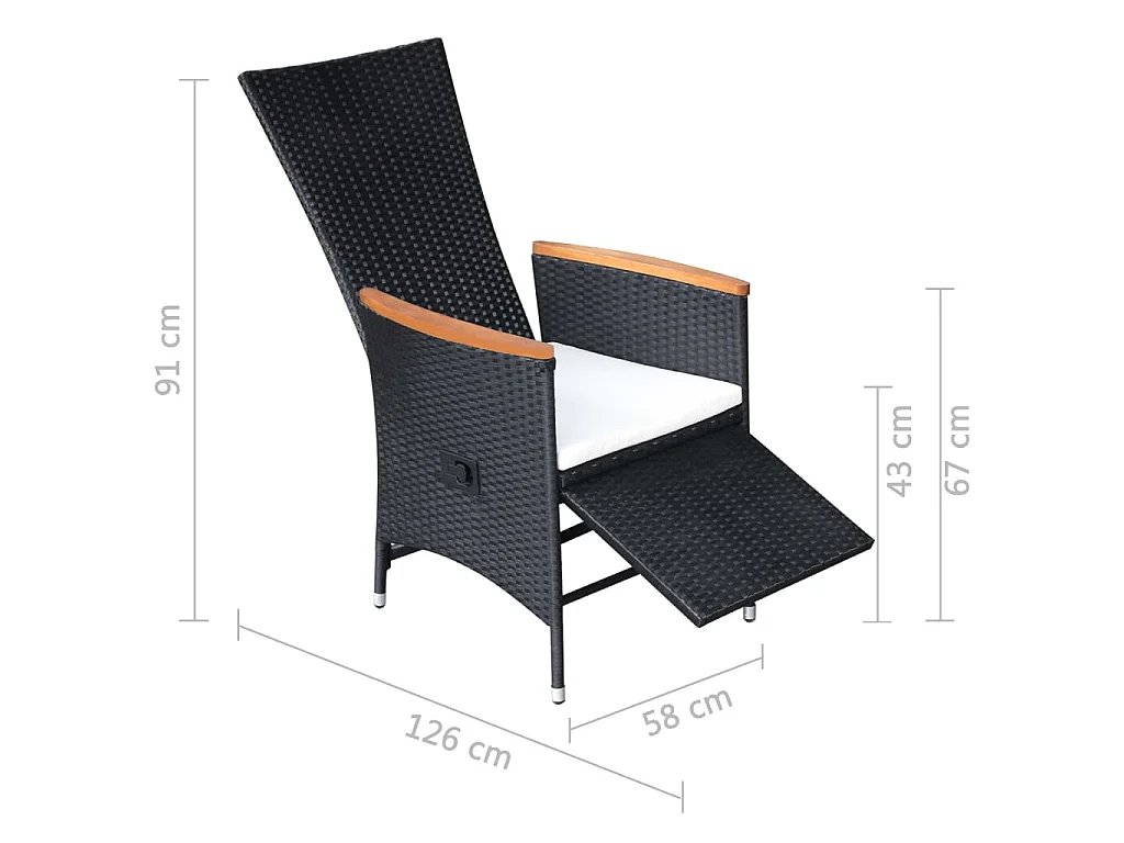 Sedie da Giardino Reclinabili 2 pz con Cuscini Polyrattan Nero