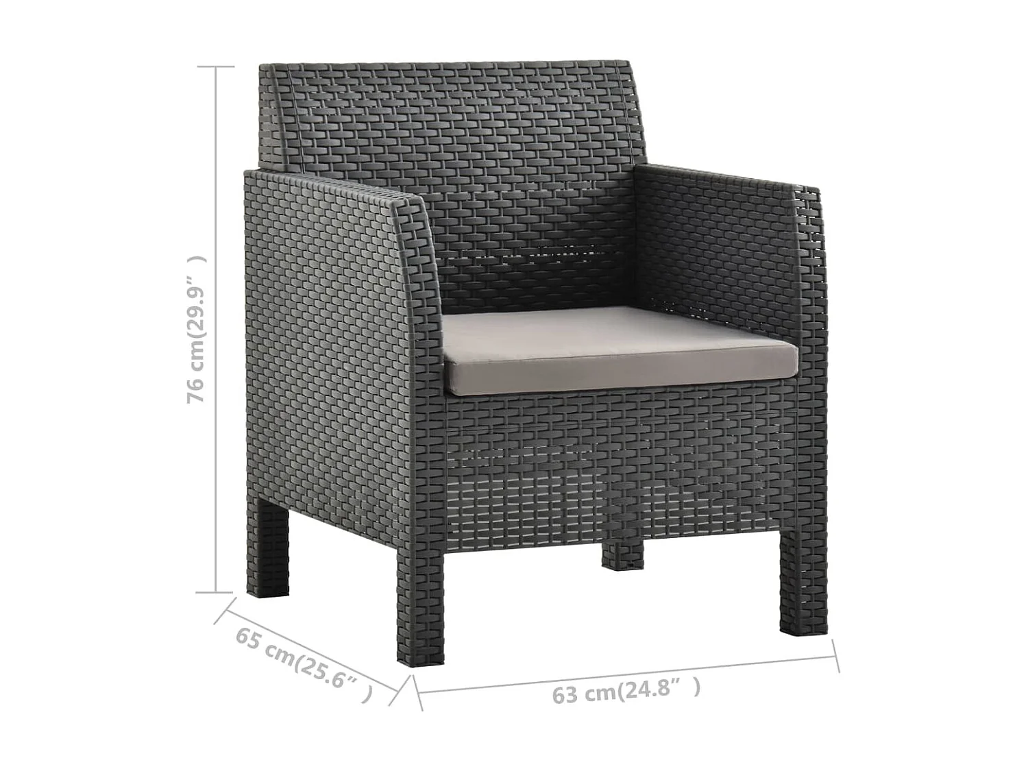 Sedia da giardino con cuscino antracite 63x65x76 cm PP Rattan