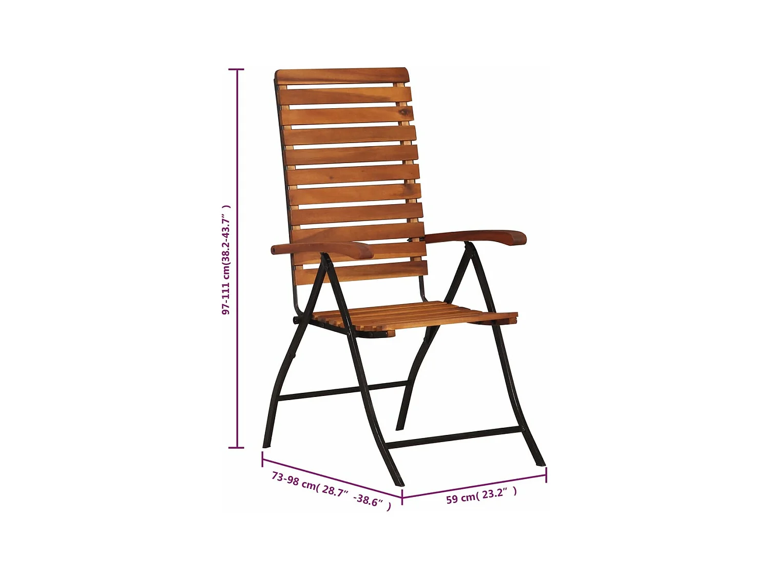 Chaises inclinables de jardin lot de 2 Bois solide d'acacia