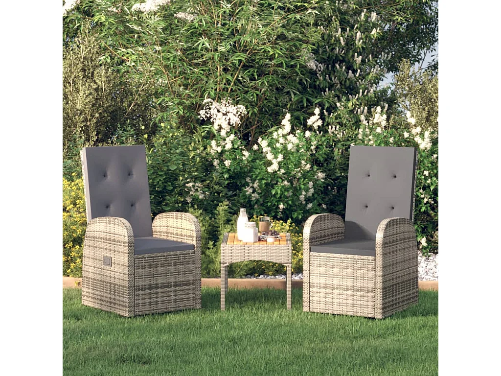 Tuinstoelen 2 st verstelbaar met kussens poly rattan grijs