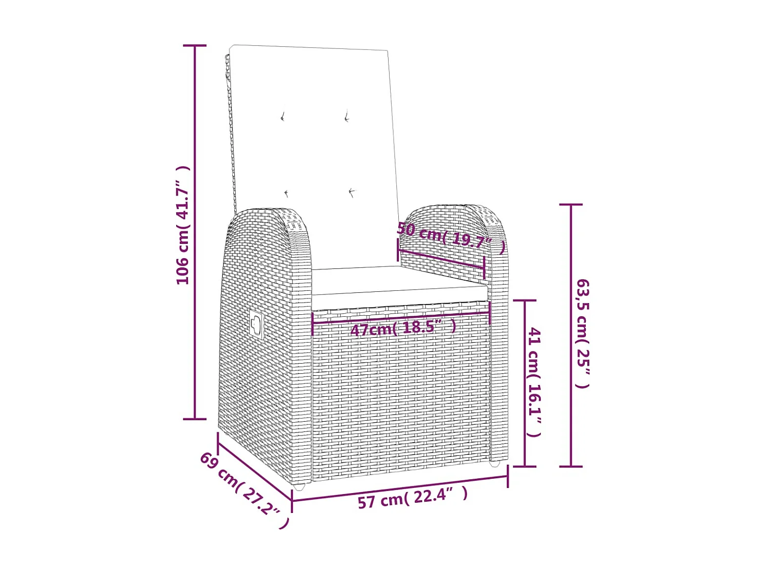 Tuinstoelen 2 st verstelbaar met kussens poly rattan grijs