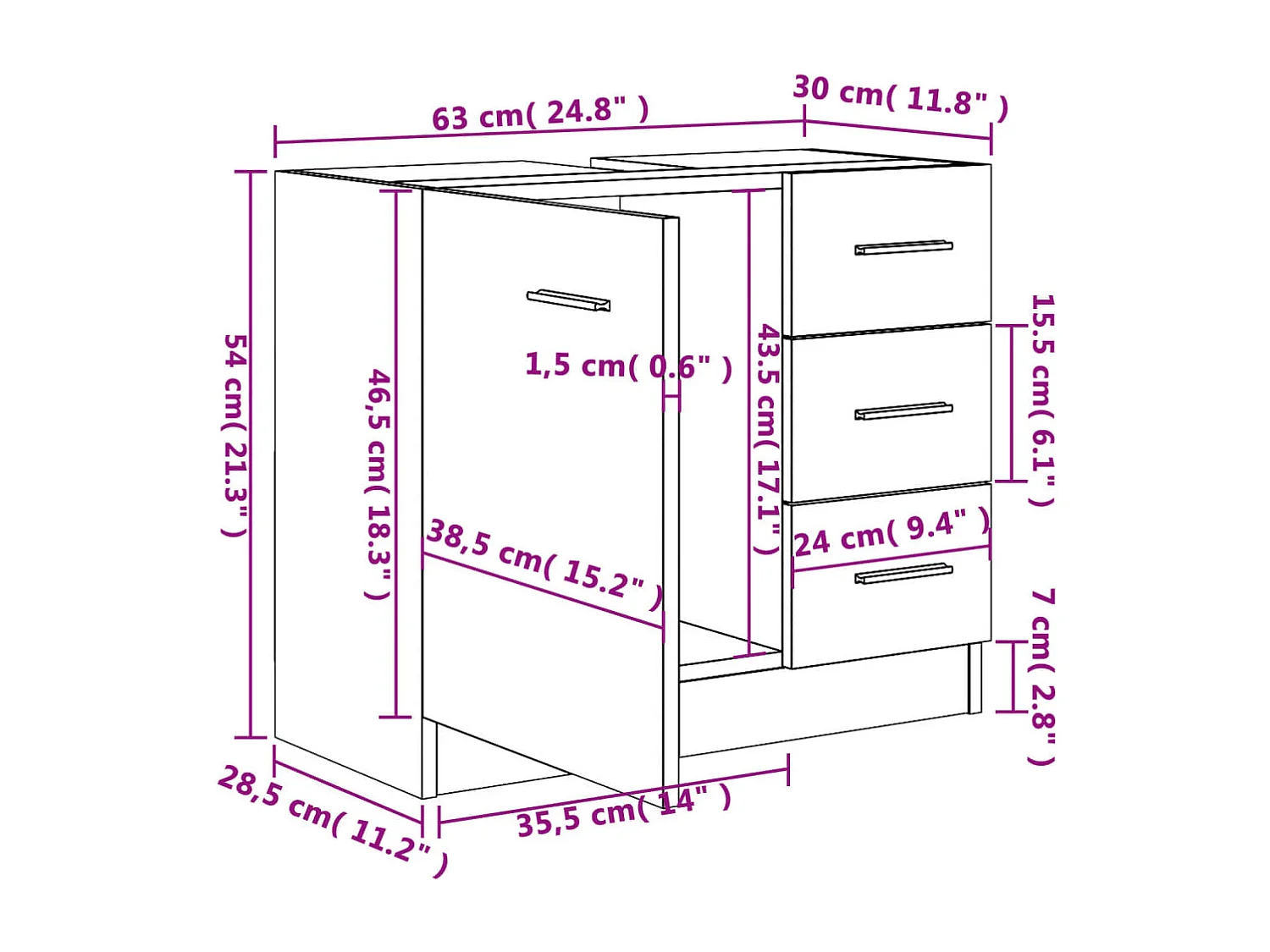 Armoire d'évier Blanc 63x30x54 cm Bois d'ingénierie