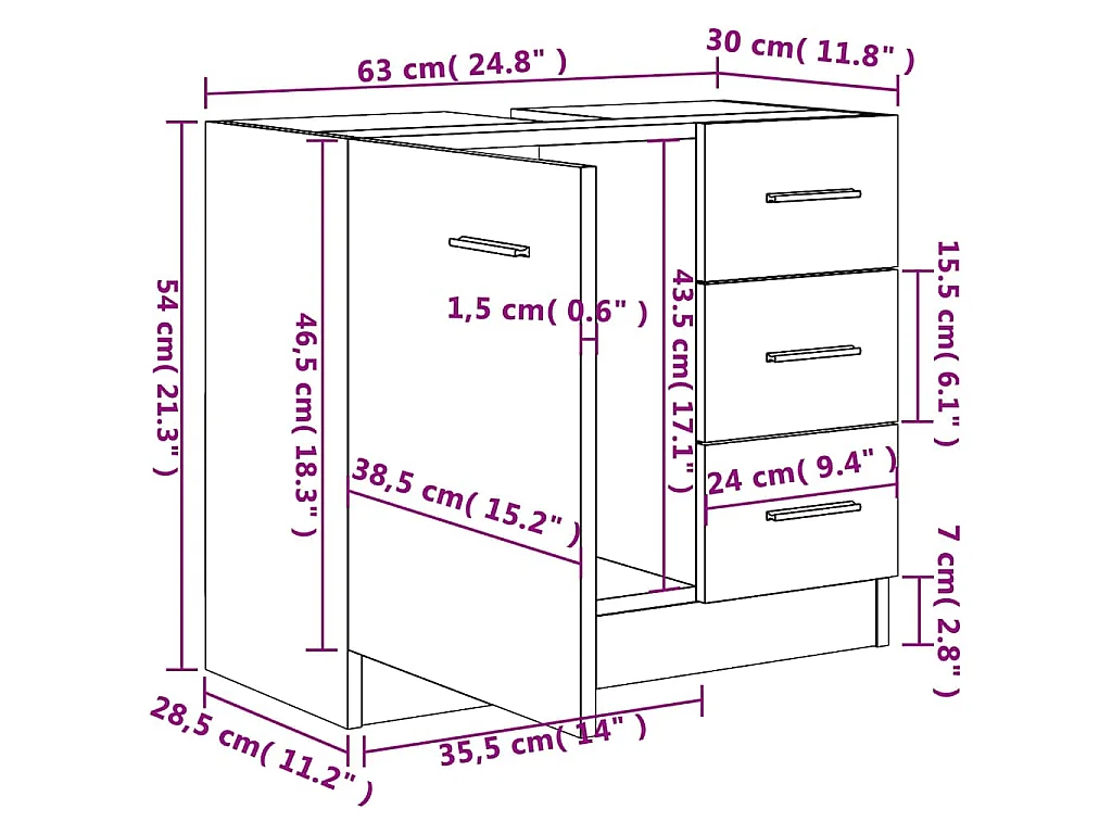 Armoire d'évier Chêne sonoma 63x30x54 cm Bois d'ingénierie