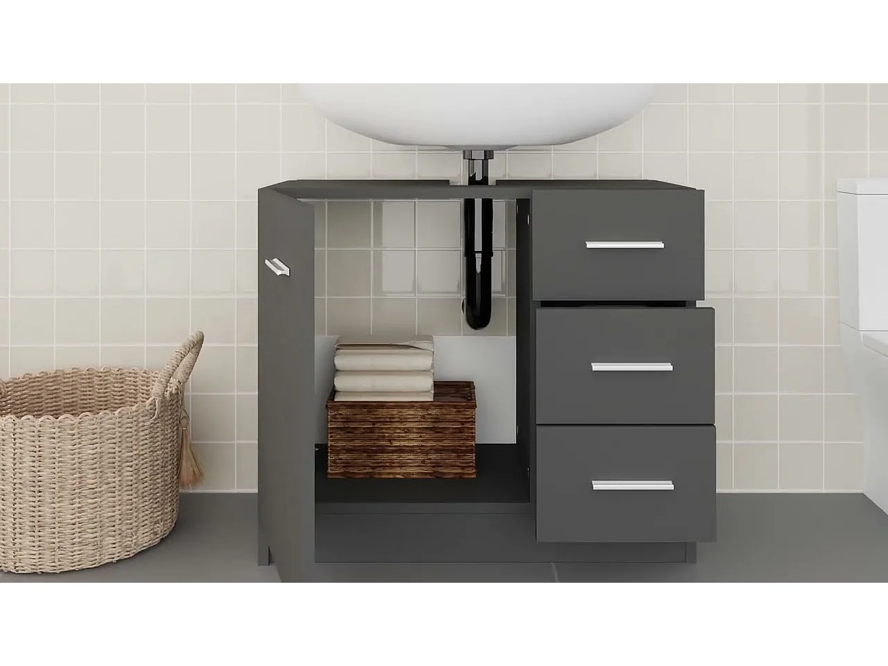 Armoire d'évier Gris béton 63x30x54 cm Bois d'ingénierie