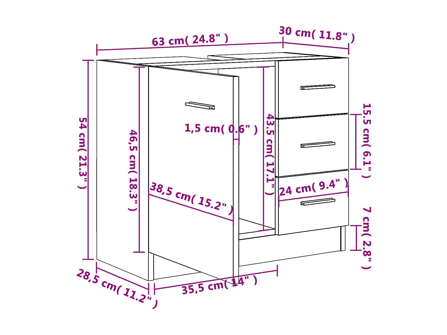 Armoire d'évier Gris béton 63x30x54 cm Bois d'ingénierie