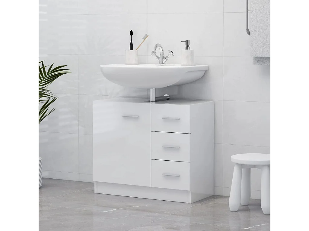 Waschbeckenunterschrank Hochglanz-Weiß 63x30x54 cm Spanplatte