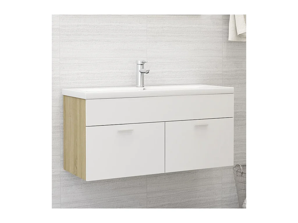 Armoire d'évier Blanc et chêne sonoma Bois d’ingénierie