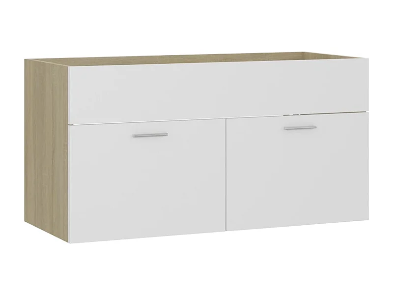 Armoire d'évier Blanc et chêne sonoma Bois d’ingénierie