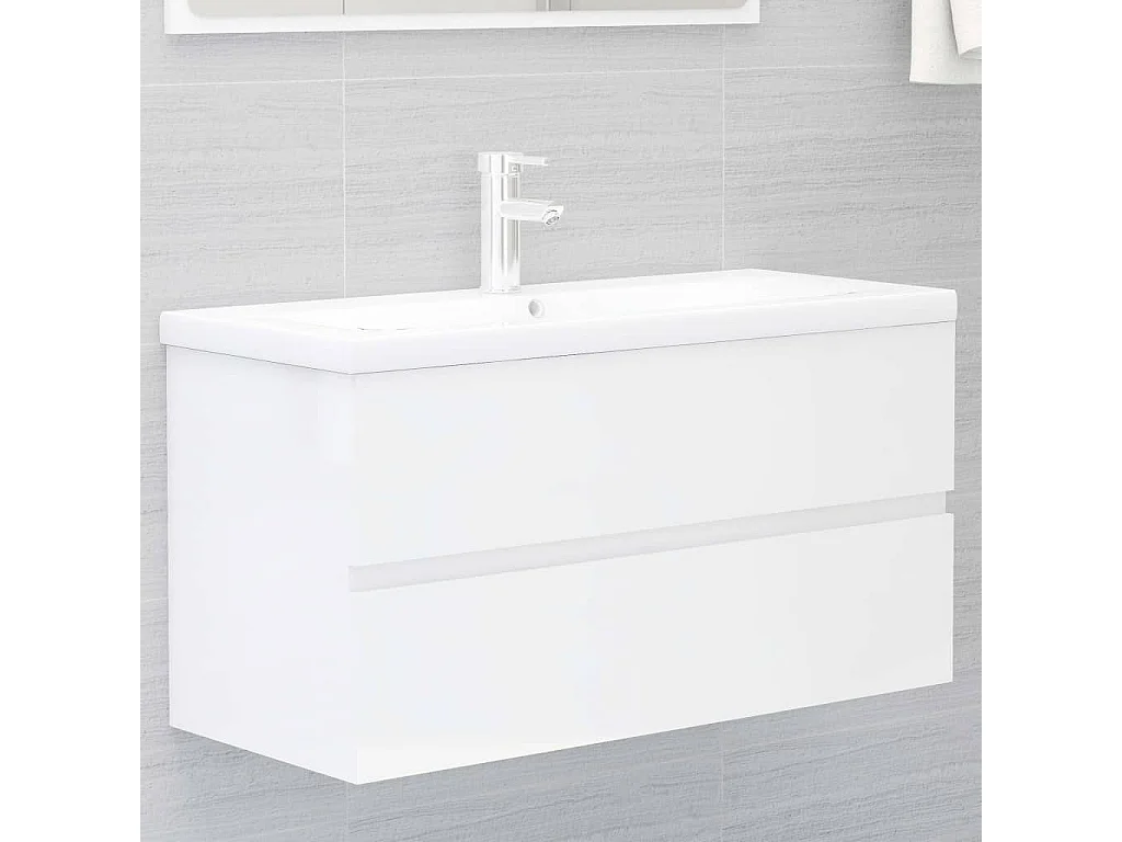 Armoire d'évier Blanc brillant 90x38,5x45 cm Bois d'ingénierie