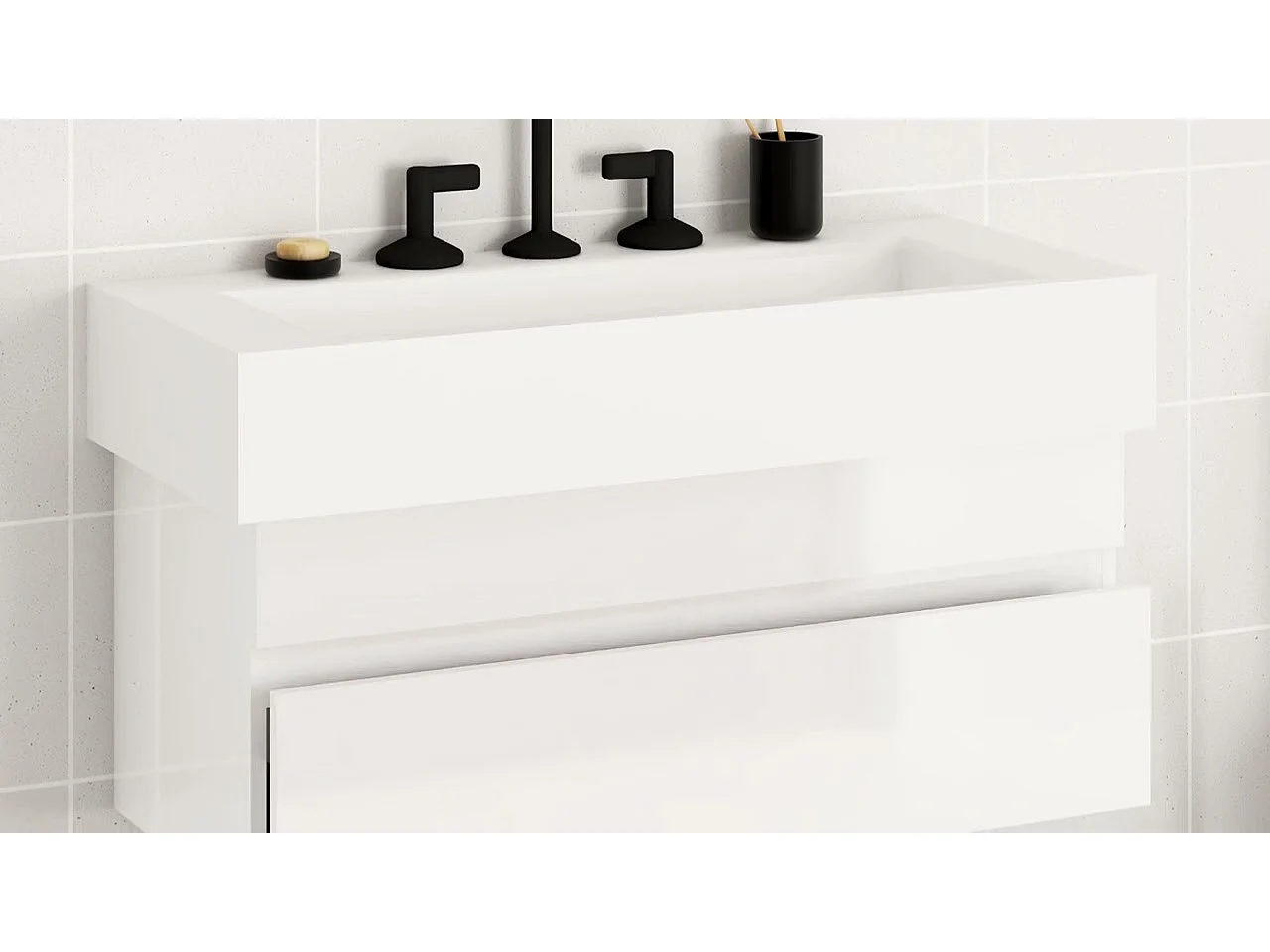 Armoire d'évier Blanc brillant 90x38,5x45 cm Bois d'ingénierie