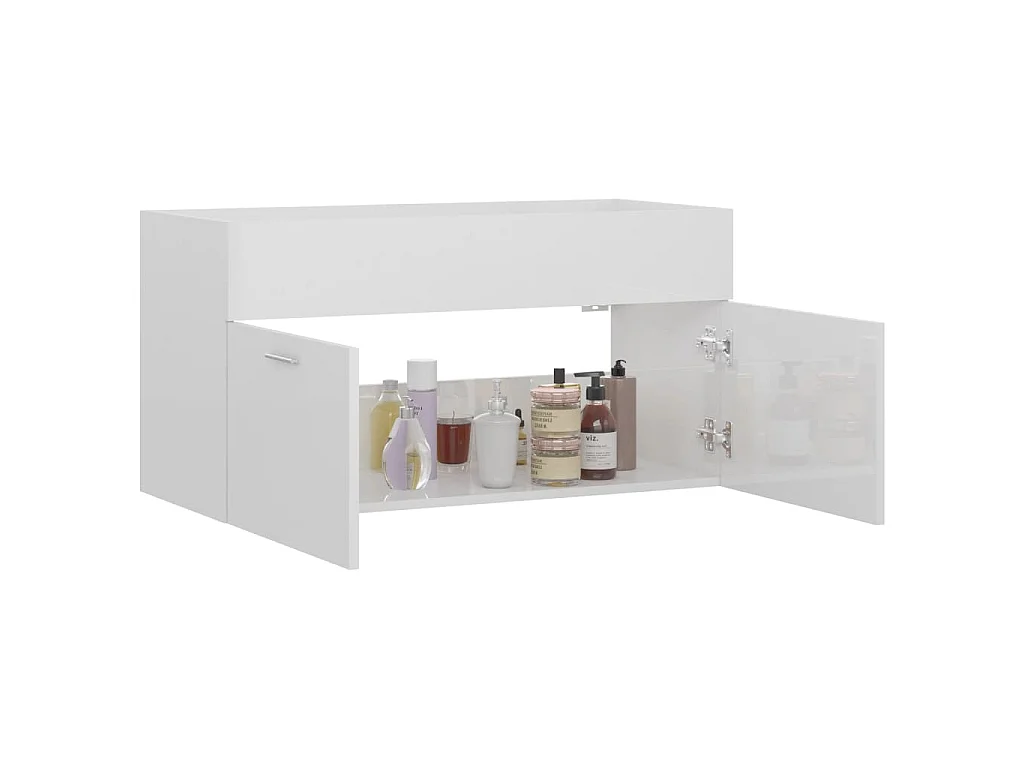Armoire d'évier Blanc brillant 90x38,5x46 cm Bois d’ingénierie