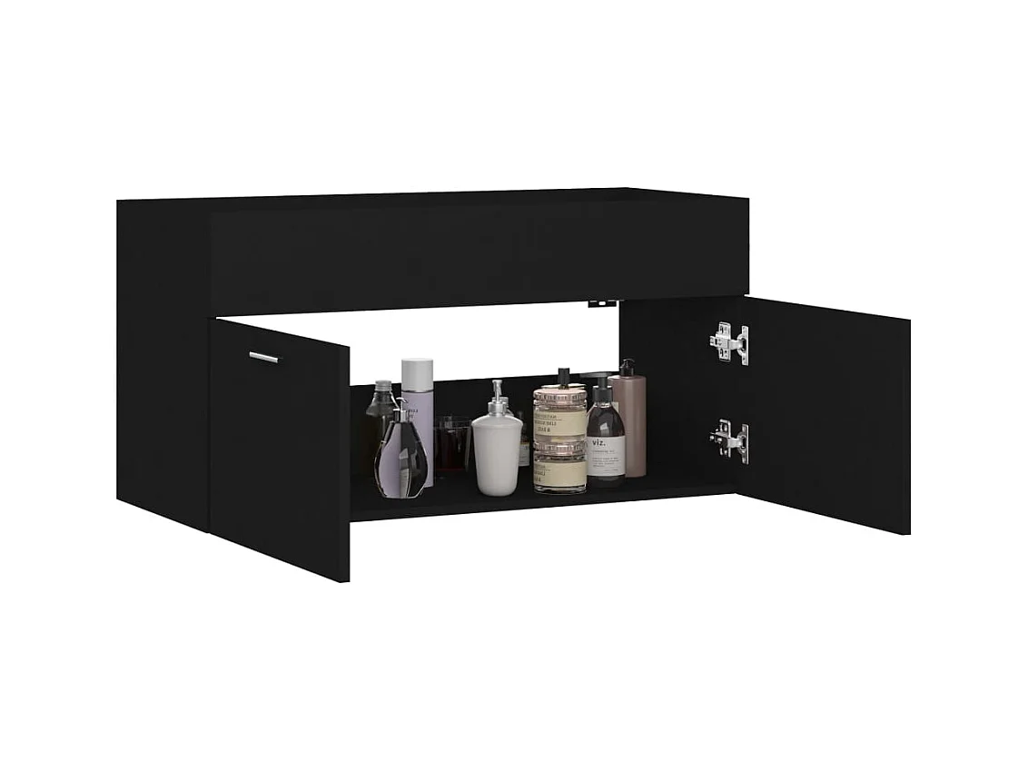 Armoire d'évier Noir 90x38,5x46 cm Bois d’ingénierie