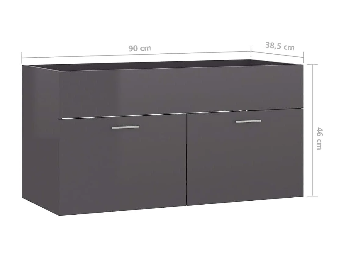 Armoire d'évier Gris brillant 90x38,5x46 cm Bois d’ingénierie
