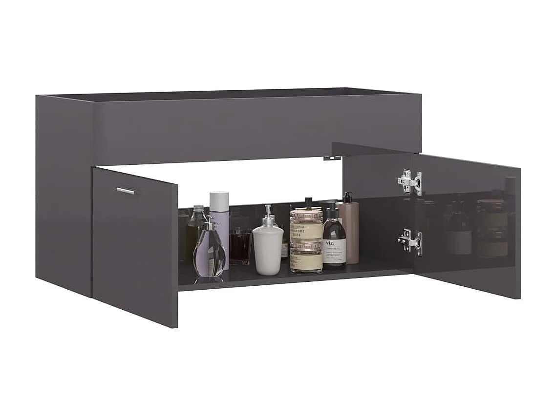 Armoire d'évier Gris brillant 90x38,5x46 cm Bois d’ingénierie