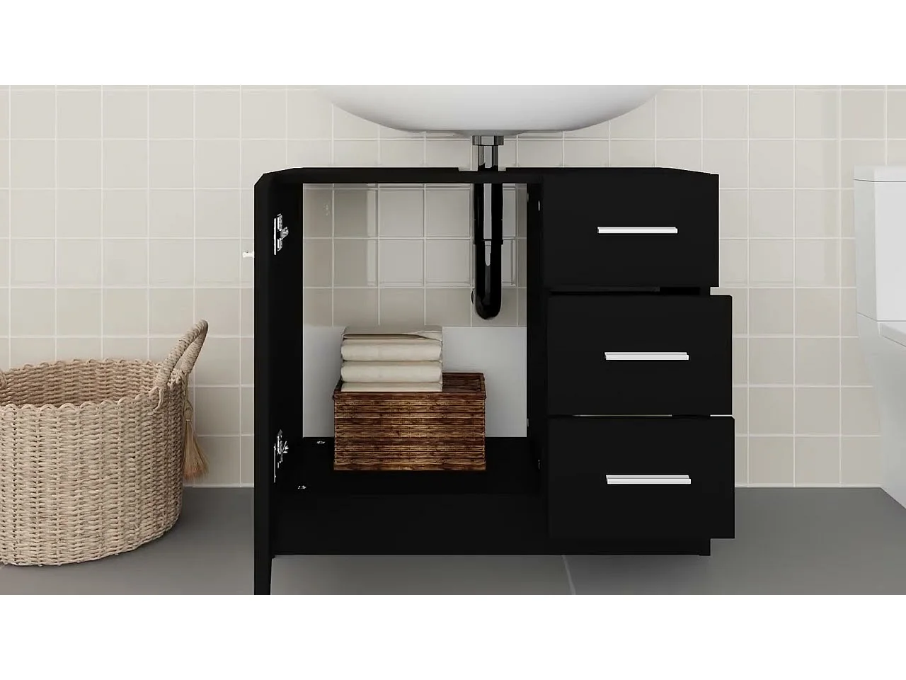 Armoire d'évier Noir 63x30x54 cm Bois d'ingénierie